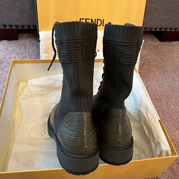 New FENDI boots FF Croc Embossed Womens Combat Boots 38 - Picture 7 of 10